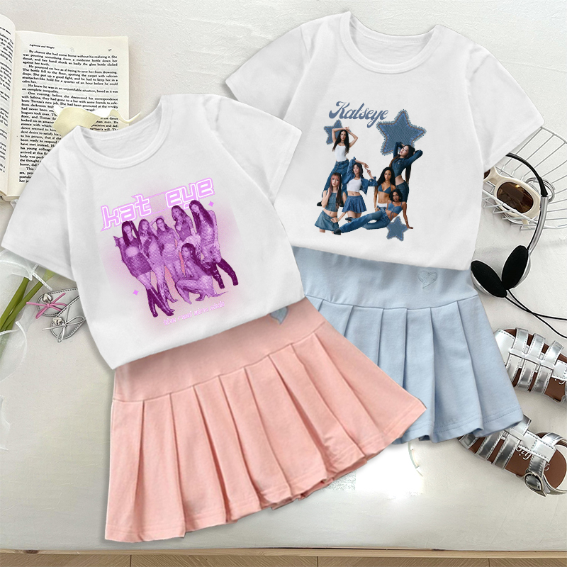 Street Fashion Girls - Moda k pop K-KATSEYE camiseta saia