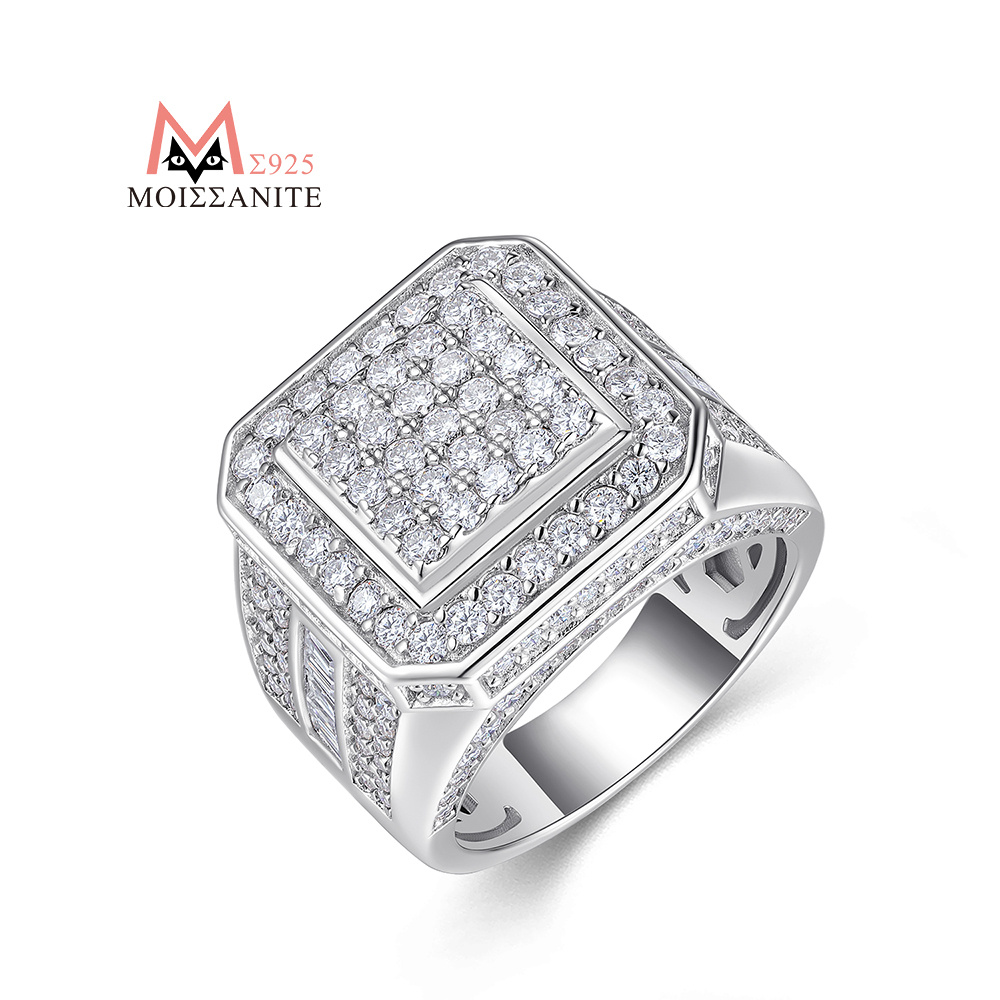 Street Fashion Rings - Jiuzuan anel completo de moissanite quadrado