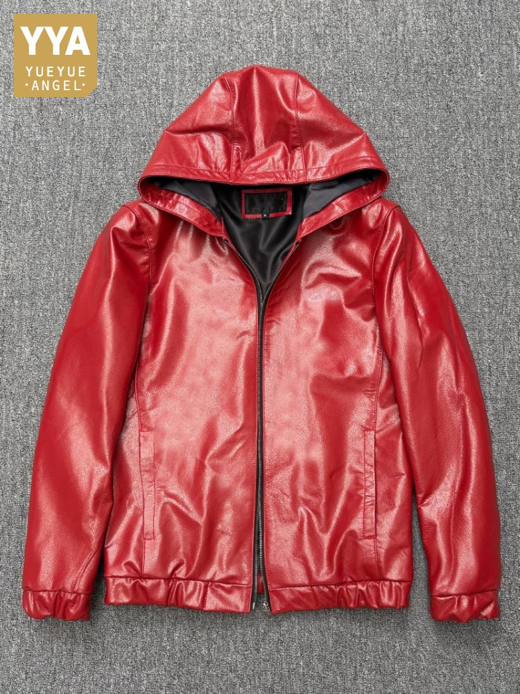 Street Fashion Jacket Men - Jaqueta Masculina de Couro Genuíno Vermelha