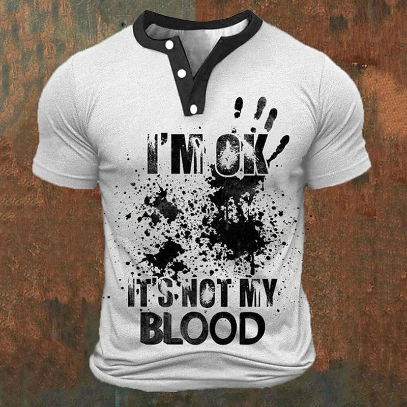 Street Fashion Men - Camisetas Henley Masculinas com Estampa Divertida