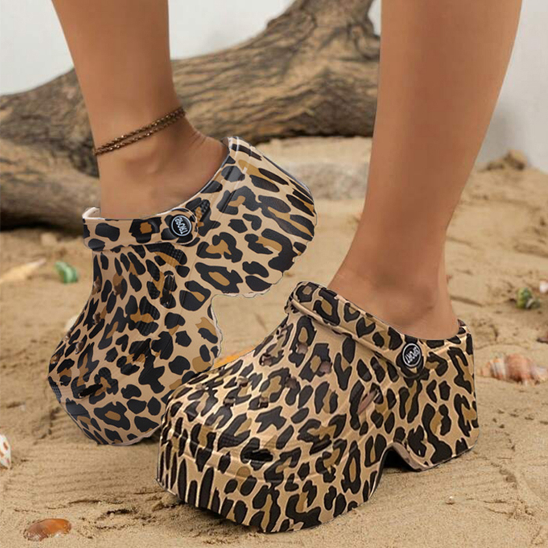 Street Fashion Girls - Tamancos de plataforma de leopardo para