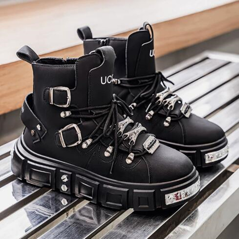 Street Fashion Luxury - Tênis de cano alto preto com